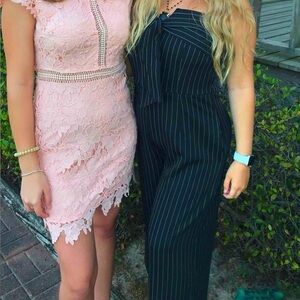 She + Sky Black and White Striped Jumpsuit